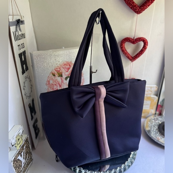 Stella  Dot Crush It Bow Navy and  pink Tote bag - Picture 4 of 13